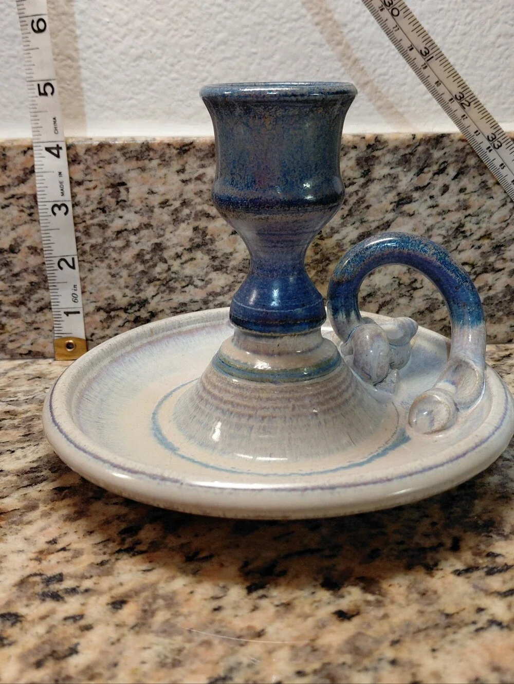 Studio Pottery Glazed Chamberstick Candle Holders Set Of 2 - Picture 5 of 6